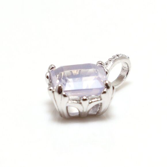 925 Sterling Silver Diamond Moonstone Necklace, Blue Moonstone Drop Necklace - Picture 6 of 10